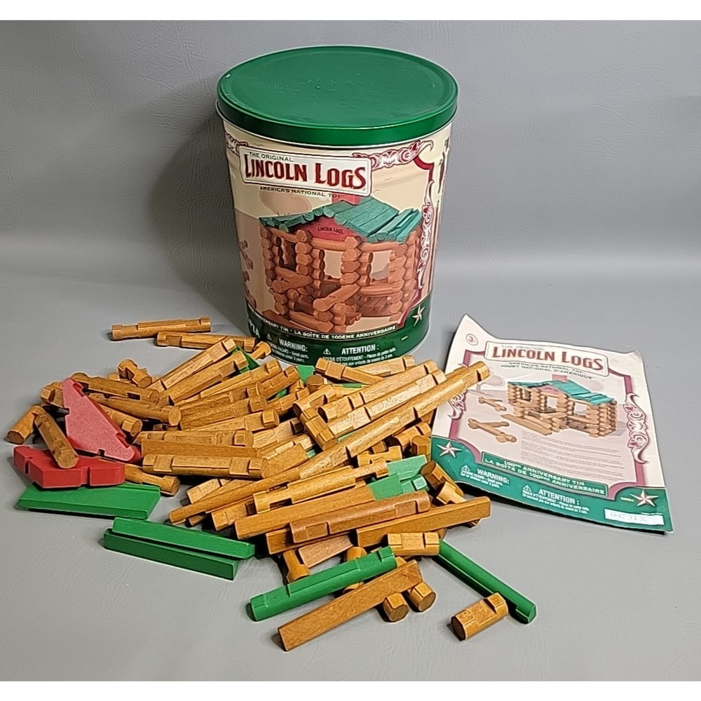Lincoln Logs 100th Anniversary Tin 111 Pieces Instructions Complete
